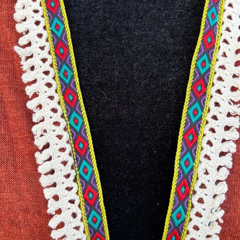 Gee Gee Lace Detail Multicolor Trim Accent Long Cardigan, Woman's L/ XL
